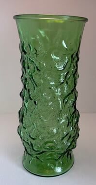 VTG E. O. Brody Co. Cleveland Green Crinkle Glass Vase
